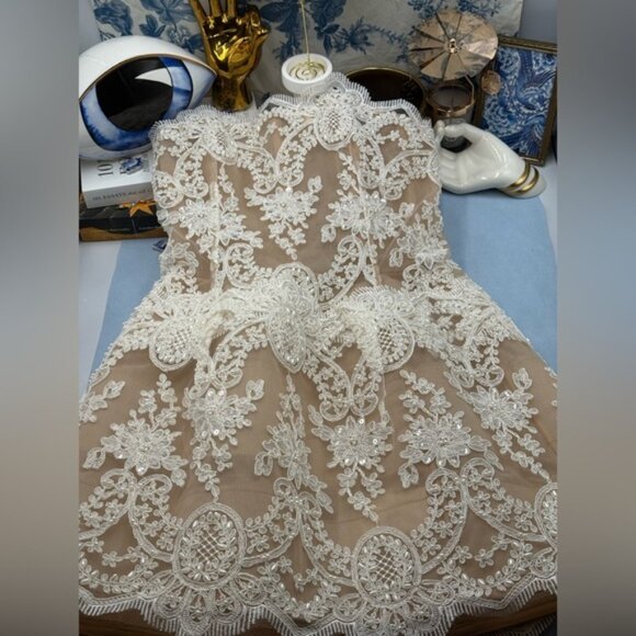 🆕 BRONX & BANCO 🧿 NWOT Maraya Blanc Lace Mini Dress, Sz S US 4 - Picture 14 of 16